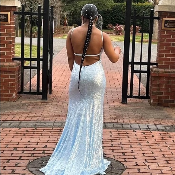 Elegant Light Blue Sequin Prom Dress - Picture 2 of 2